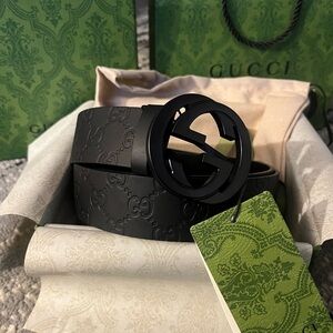 Gucci Embossed Black Leather Belt